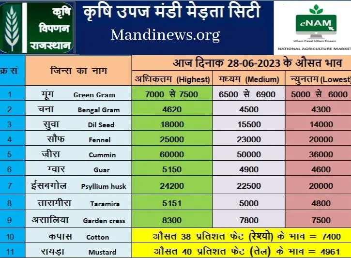 Merta mandi bhav 28 june 2023