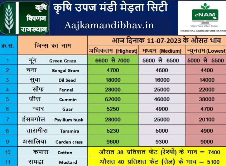 Merta mandi bhav 11 july 2023