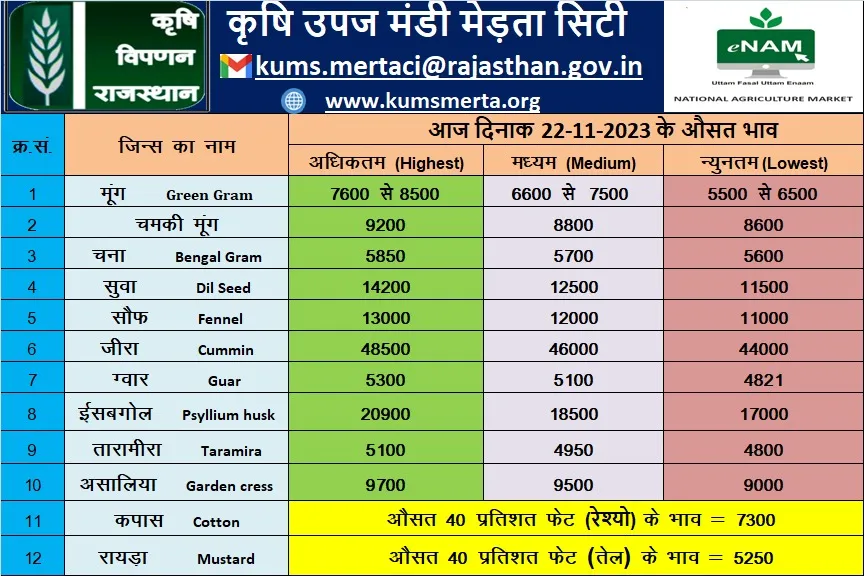 मेड़ता मंडी 22 नवम्बर 2023